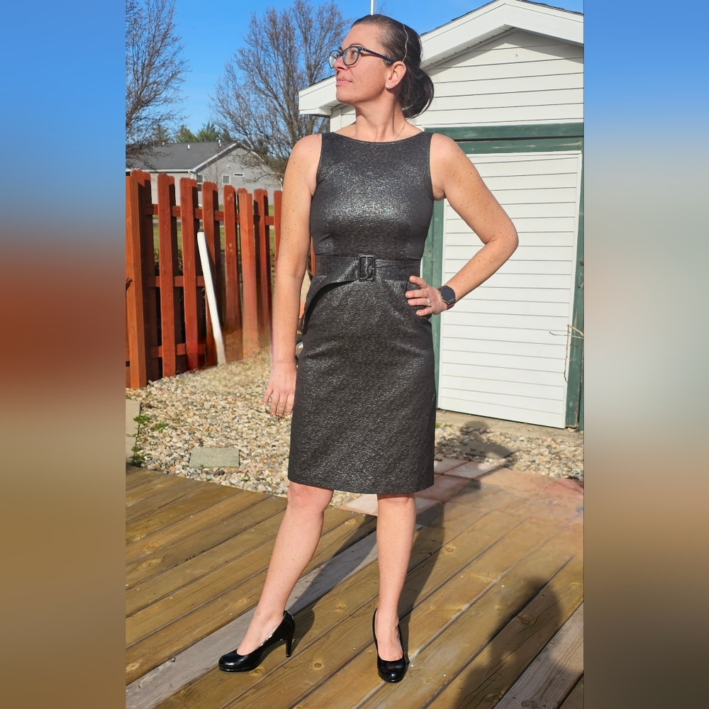 Burberry Women's Gray Silver Belted Professional Dress - Size 6